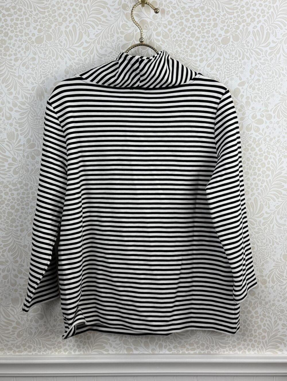 HOBBS London Black & White Striped Tali 3/4 Sleeve Roll Neck Top - Size - Large - Picture 3 of 8